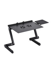 360 Degree Adjustable Foldable Vented Laptop Table Stand with Mouse Pad and Cooling Fans, Black