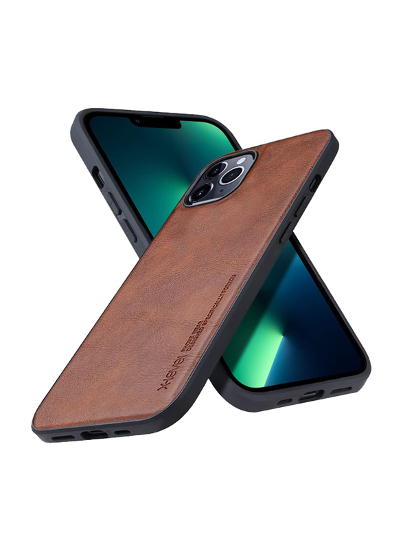 X-level Apple iPhone 13 Pro 6.1" Anti-Scratch Premium Leather Soft TPU Bumper Shockproof Protective Mobile Phone Cover Case, Brown