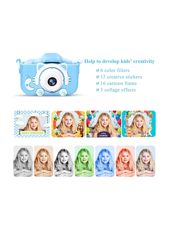 Kid's Digital Dual Screen Anti-Drop Cartoon Camera Selfie Camera with 32GB SD Card, 20 MP, Blue