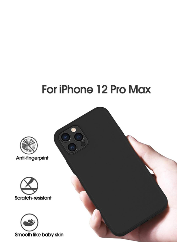 X-Level Apple iPhone 12 Pro Max 6.7-Inch Silicone Slim Thin Soft Gel Rubber Camera Protection Anti-Slip Anti-Scratch Microfiber Lining Cushion Shockproof Case Cover, Black