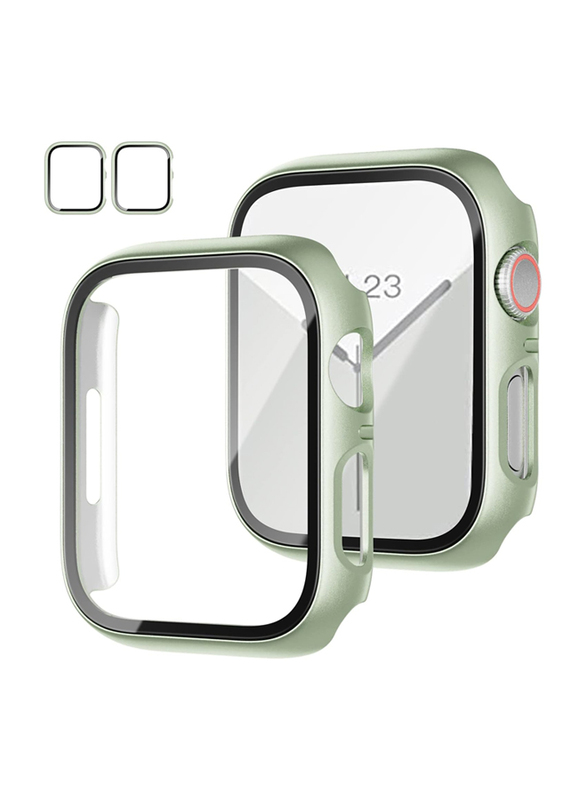 JZK Slim Guard Bumper Full Coverage Hard PC Thin Case with Tempered Glass Screen Protector for Apple Watch Series 8/7 & iWatch 41mm, 2 Pieces, Light Cyan