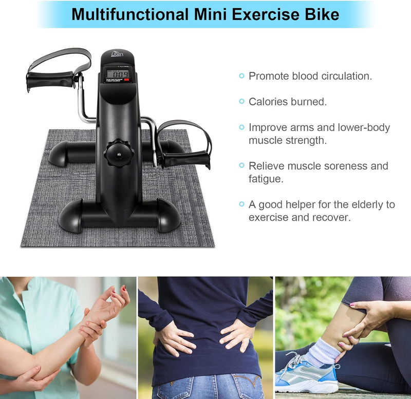 Uten Under Desk Bike Pedal Exerciser Arm & Leg Peddler Machine with LCD Screen Displays, Black