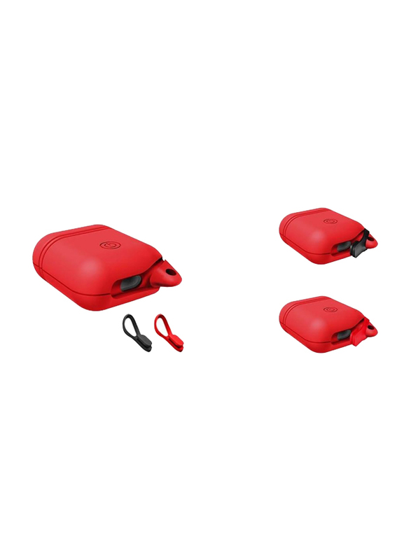 Portable Waterproof Shockproof Silicone Case Protective Cover for Apple AirPods, Red