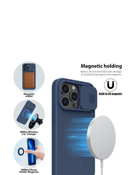 Nillkin Apple iPhone 13 Pro CamShield Silky Magnetic Silicone Mobile Phone Case Cover with Slide Lens Cover and Support Magsafe Charger Built-in Magnet Circle, Blue