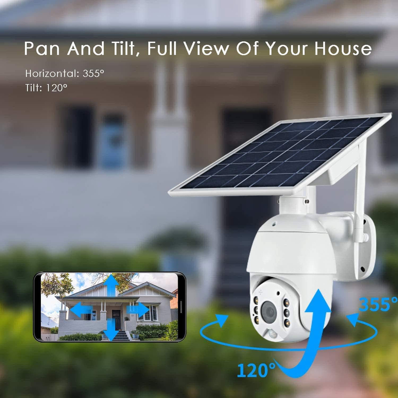 4G Wireless Video Surveillance Solar Camera with PIR Radar Motion, Full Color, Night Vision, 2-channel Audio & 64g Card, IP65, White