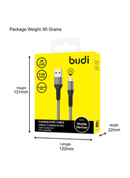 Budi 2-Meter Micro-USB Charge/Sync Braided Cable, USB Type A to Micro USB for Smartphones/Tablets, Black/Grey