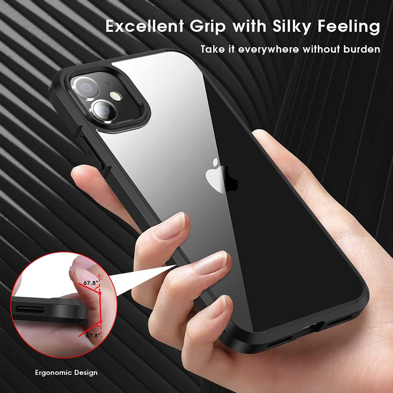 X-Level Apple iPhone 11 6.1-Inch Anti-Yellowing Scratch Resistant Heavy Duty Shockproof Protective Mobile Phone Case Cover, Black/Clear