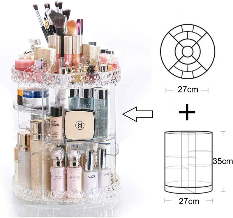 360 Degree Rotating Adjustable Carousel Makeup Organizer, Clear