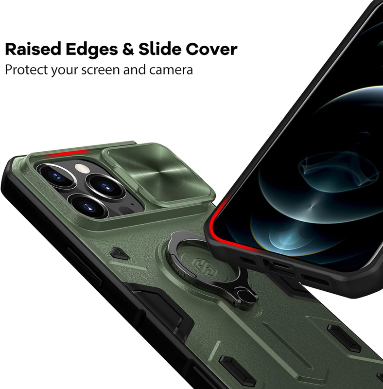 Nillkin Apple iPhone 13 Pro CamShield Armor Military Grade Mobile Phone Case Cover with Kickstand and Camera Cover, Green