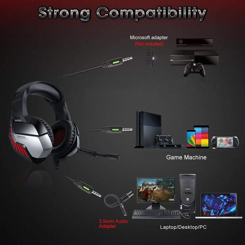 Onikuma K5 Pro Wired Noise Cancelling Over Ear Gaming Headset, Black