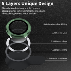 Apple iPhone 13 Pro/13 Pro Max 2022 HD Tempered Glass Premium Aluminium Alloy Camera Lens Protector, Green