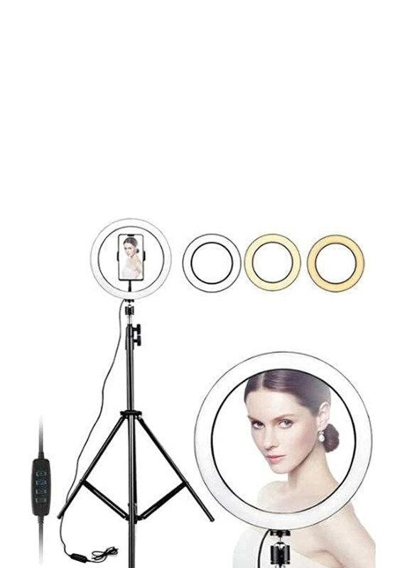 

Generic 10-Inch Selfie Ring Light with 210CM Long Tripod Stand & Cell Phone Holder for Apple iPhone, Android, Black