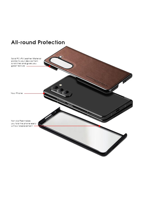 X-level Samsung Galaxy Z Fold 5 5G Ultra Thin PU Premium Leather Soft TPU Durable Shockproof Protective Classic Slim Mobile Phone Case Cover, Brown