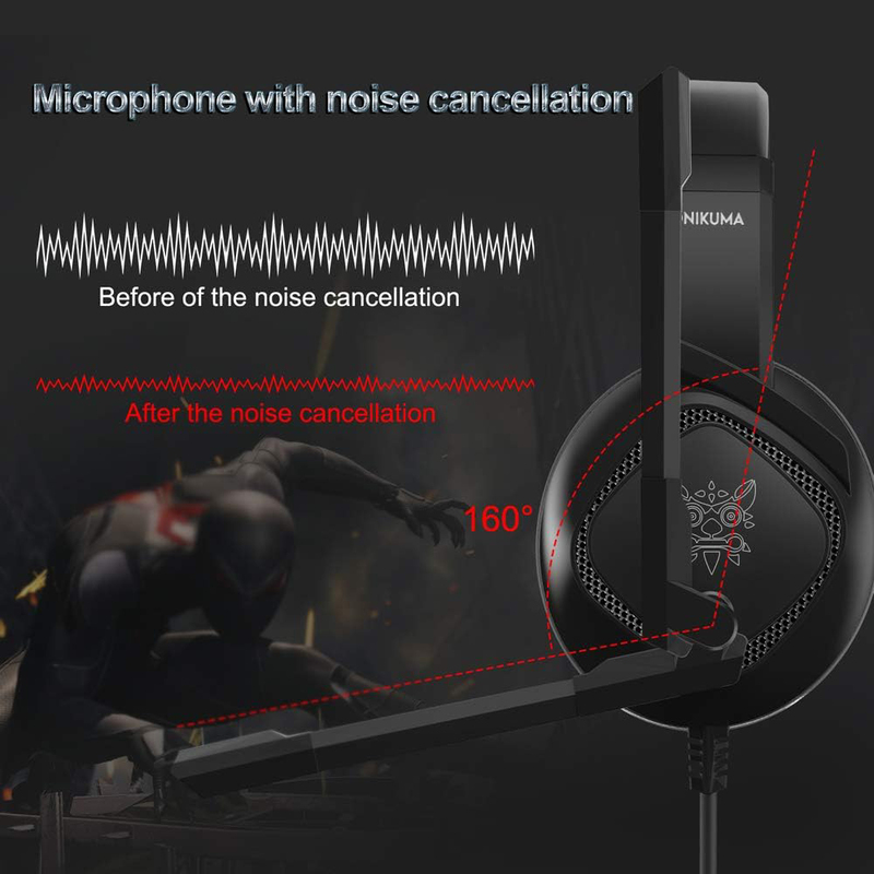 Onikuma 3.5mm Wired Gaming Over Ear Noise Cancelling Headset with Mic, Black