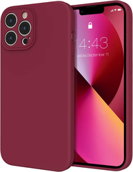 Apple iPhone 13 Pro 6.1-inch 2021 Silicone Slim Thin Durable Liquid Gel Rubber Mobile Phone Case Cover with Integrated Camera Lens Protector, Wine Red