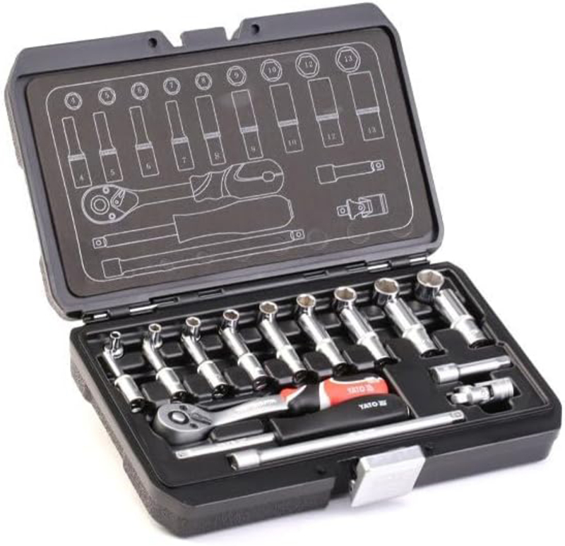 Yato 23-Piece 0.25-inch Socket Set, YT-14451, Multicolour