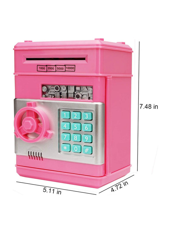 Adevena Mini ATM Password Electronic Money Bank Cash Coins Saving Box for Kids, Ages 6+, Pink