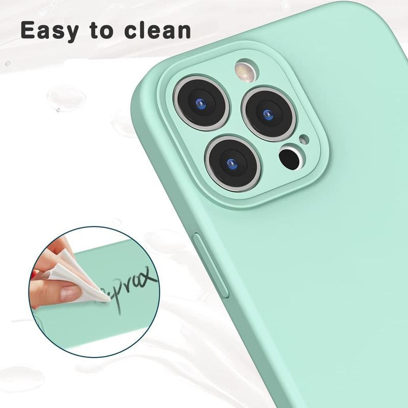 Apple iPhone 13 Pro 6.1-inch 2021 Silicone Slim Thin Durable Liquid Gel Rubber Mobile Phone Case Cover with Integrated Camera Lens Protector, Mint