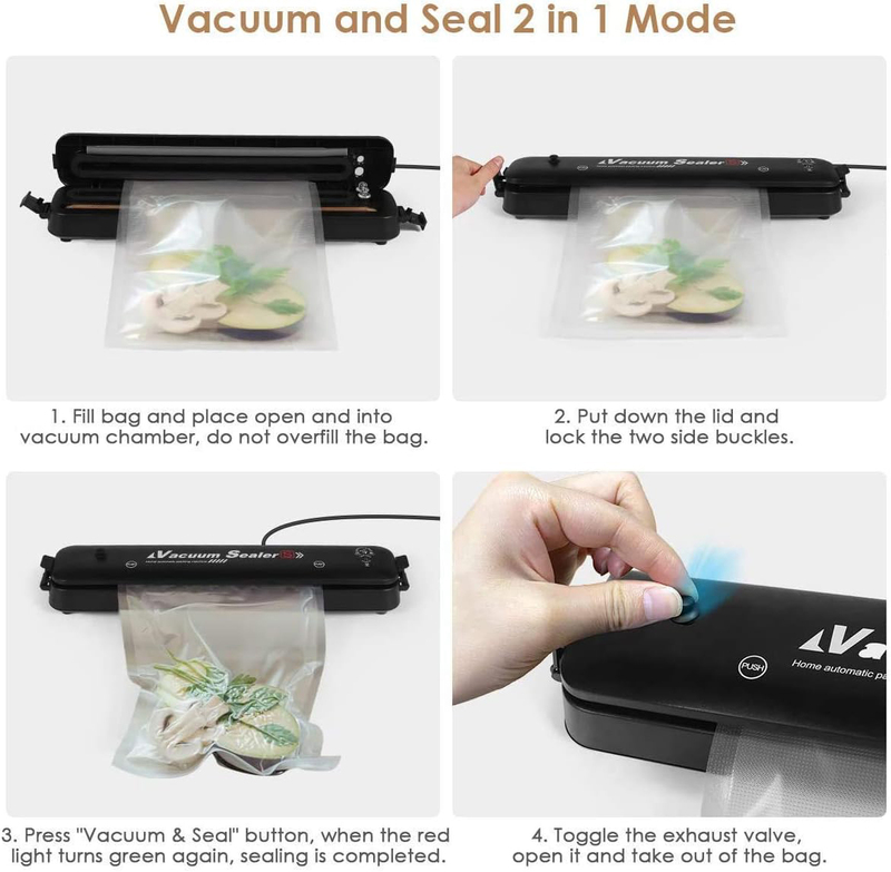 Automatic Food Vacuum Sealer Machine with 10 Sealing Bags, Black