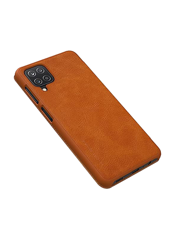 Nillkin Qin Samsung Galaxy A12 Leather Flip Mobile Phone Case Cover, Brown