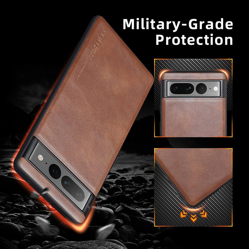 X-Level Google Pixel 7 Pro (2022) PU Leather Soft TPU Bumper Shockproof Mobile Phone Case Cover, Brown