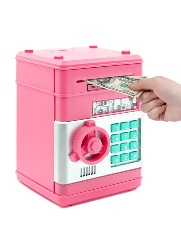 

Miwoga Code Lock Electronic Mini ATM Safe Coin Cash Banks Real Money Saving Box with Password Auto Money Scroll for Children, Pink