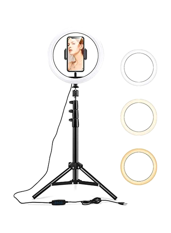 12-inch LED Selfie Ring Light with 210cm Tripod Stand and Phone Holder, Black/White