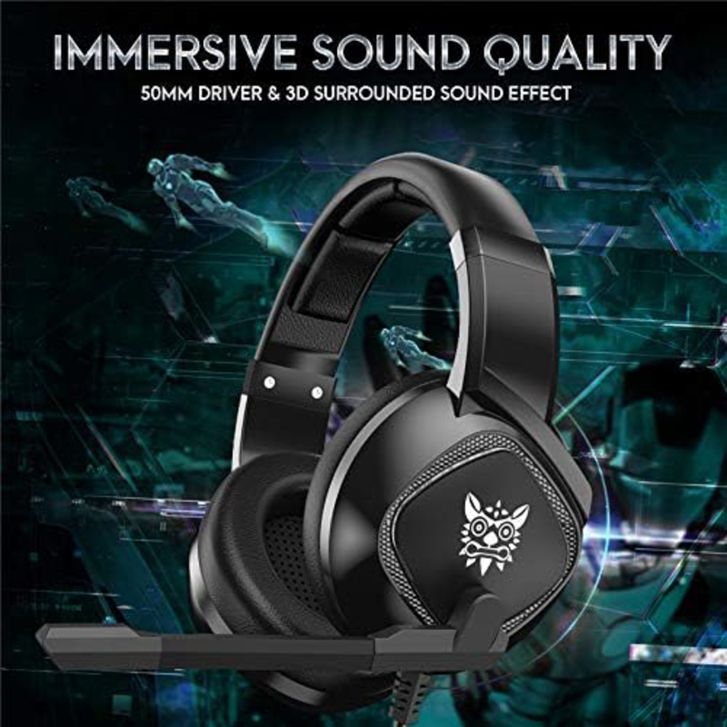 Onikuma K19 Gaming Headset with Mic/LED Light, Black