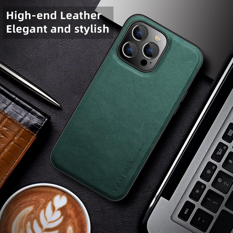 X-Level Apple iPhone 14 Pro Max 2022 Premium PU Leather Slim Protective Business Design Luxury Rugged Shockproof Non-Slip Mobile Phone Case Cover, Green