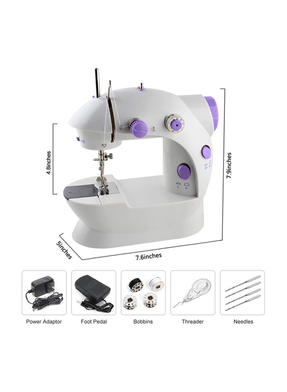 Portable Household Mini Sewing Machine, Purple/White