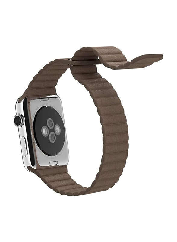 Leather Magnetic Loop Band for Apple Watch 49mm/45mm/44mm/42mm, Brown