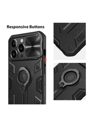 Nillkin Apple iPhone 13 pro Military-grade Impact-Resistant Shockproof Mobile Phone Case Cover with Rotate Ring Kickstand and Slid Camera Cover, Black