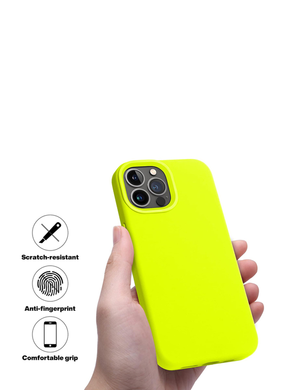 Otofly Apple iPhone 13 Pro Liquid Silicone Slim Protective Shockproof Anti-Scratch Microfiber Lining Mobile Phone Case Cover, Fluorescent Yellow