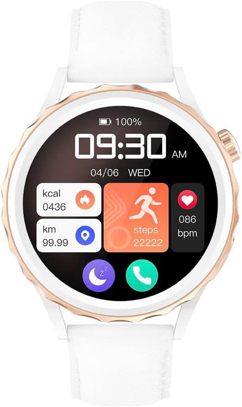 G-tab GT5 Pro 1.32 Inch Smartwatch for Women, White/Gold