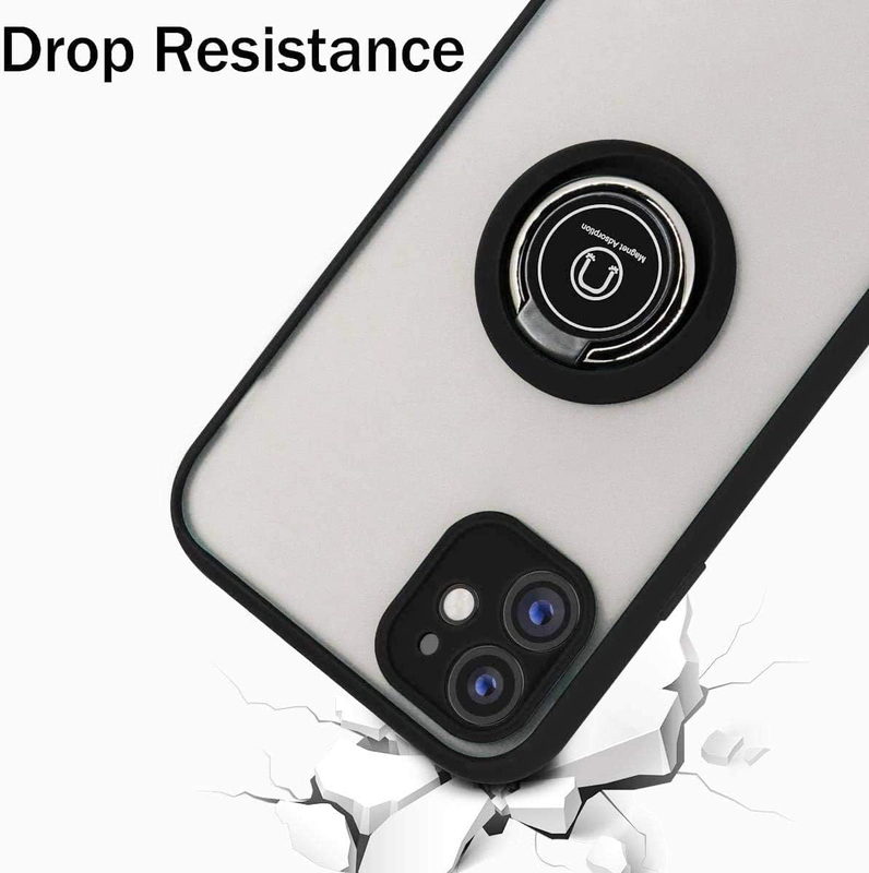 Apple iPhone 11 Pro Max Shock Absorption Anti-Scratch Anti-Yellow PC Mobile Phone Case Cover with 360°Rotating Ring Holder, Black