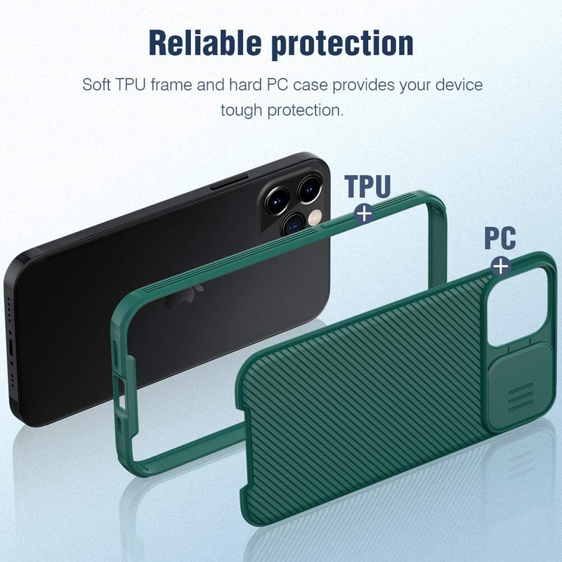 Nillkin Apple iPhone 12/12 Pro 6.1-inch Camshield Pro Shock Absorption Built-in Lens Protector and Drop Protection Mobile Phone Case Cover, Green