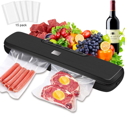 Automatic Vacuum Sealer Machine with 15 Vacuum Sealer Bags, Black