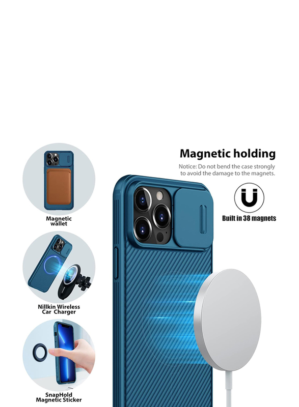 Nillkin Apple iPhone 13 Pro Max Magnetic with Camshield Pro Built-in Magnet Circle Mobile Phone Case Cover, Blue