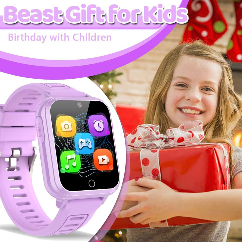 Kids Game 1.54 Inch Smartwatch for Boys Girls, Ages 4-12, Purple