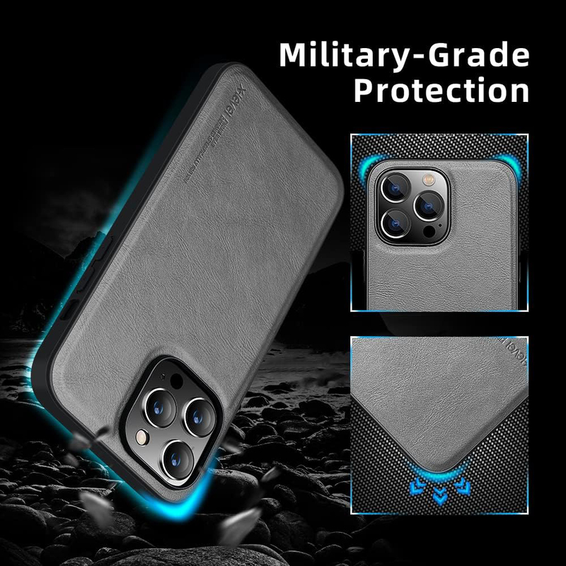 X-Level Apple iPhone 14 Pro Max 2022 Premium PU Leather Slim Protective Business Design Luxury Rugged Shockproof Non-Slip Mobile Phone Case Cover, Grey