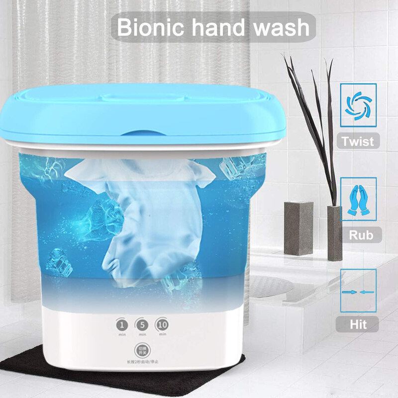 Pixestt Mini Folding Washing Machine with Timing & Dehydration Function, Blue