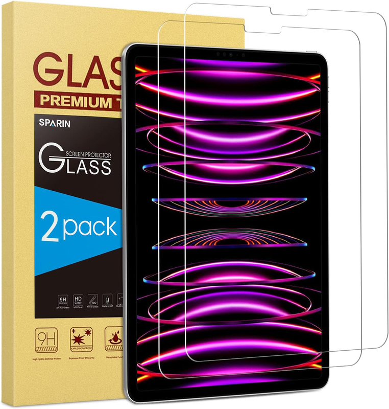 Sparin Apple iPad Pro (3rd Generation) Large Notch Cutout Tempered Glass Screen Protector, 2 Pieces, Clear