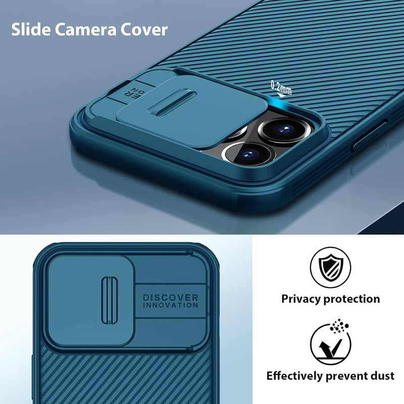 Nillkin Apple iPhone 13 Mobile Phone Case Cover with Slide Camera Cover and Case CamShield Pro Lens Protection, Blue