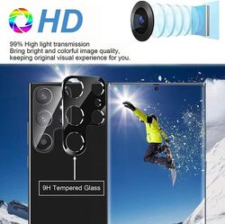 Samsung Galaxy S22 Ultra HD 9H Hardness Fingerprint Unlock 3D Full Coverage 2 x Tempered Glass Screen Protector + 2 x Camera Lens Protector, Clear