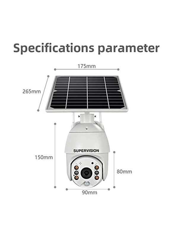 Supervision 4g 5MP Sim Card Solar PTZ Outdoor Solar Camera with Wi-Fi & Sim Card, White