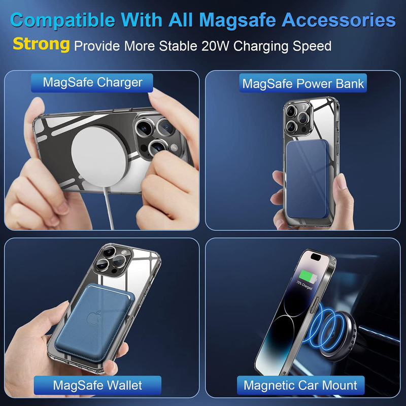 Sucgles Apple iPhone 14 Pro Max MagSafe Magnetic Slim Thin Bumper Mobile Phone Case Cover, Clear