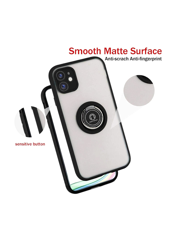 Apple iPhone 11 Pro Max Shock Absorption Anti-Scratch Anti-Yellow PC Mobile Phone Case Cover with 360°Rotating Ring Holder, Black