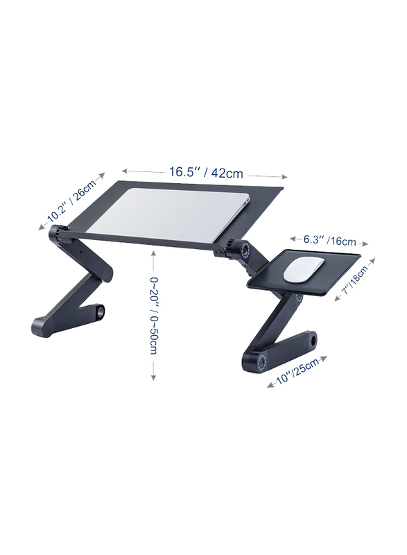 Adjustable Aluminium Laptop Desk with Mouse Pad, Black