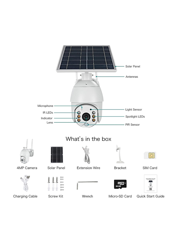 5MP Sim Card Solar PTZ Outdoor Camera, White