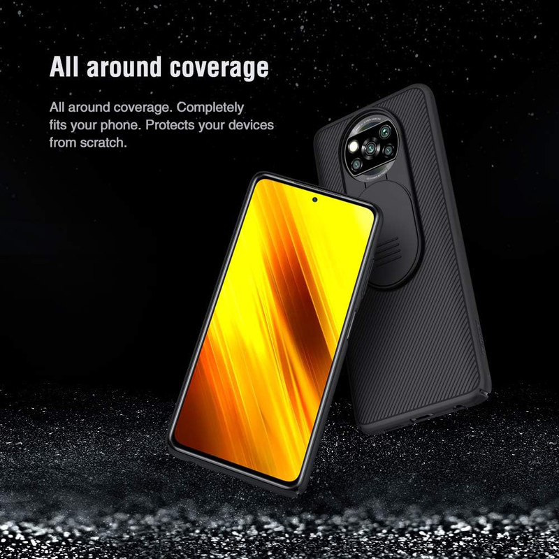 Nillkin Xiaomi Poco X3 Slim Stylish Slip Shockproof Protective NFC Case Cover with Slide Camera Cover, Black